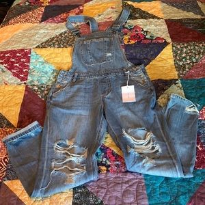 NWT distressed denim overalls